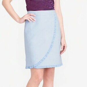 J. Crew Ruffle Trim Oxford Pencil Skirt Blue Size 14